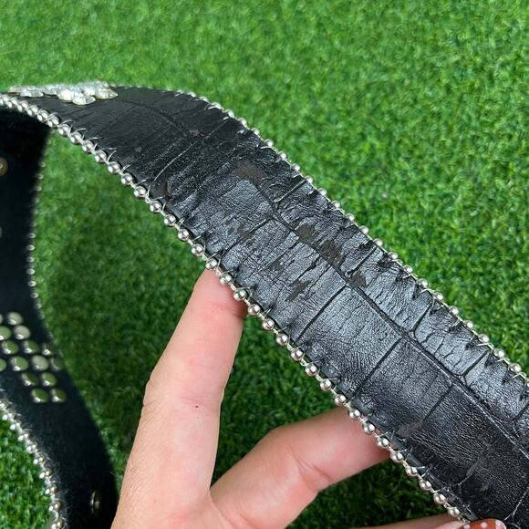 Y2K Punk Black Crystal Studded Buckle Western Belt main image 4